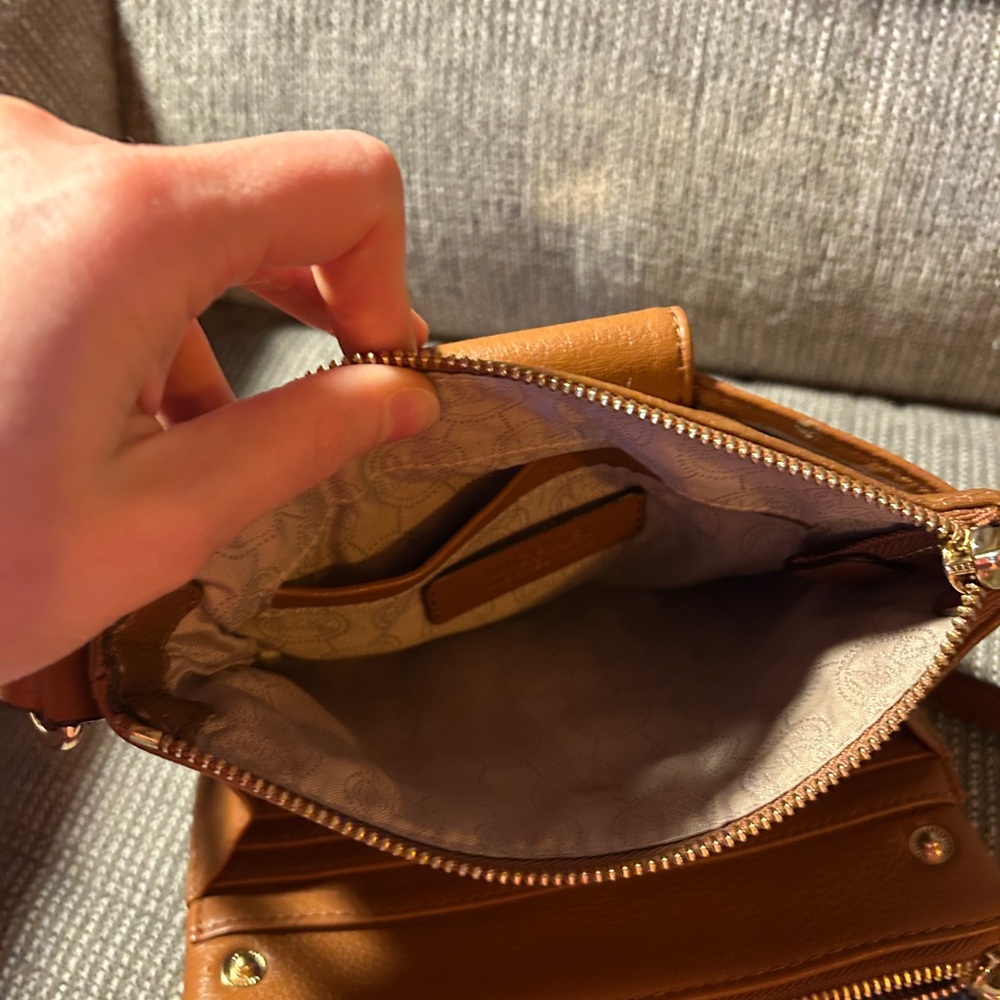 Michael Kors Cognac Leather Crossbody with Signature MK Medallion - Picture 4 of 5